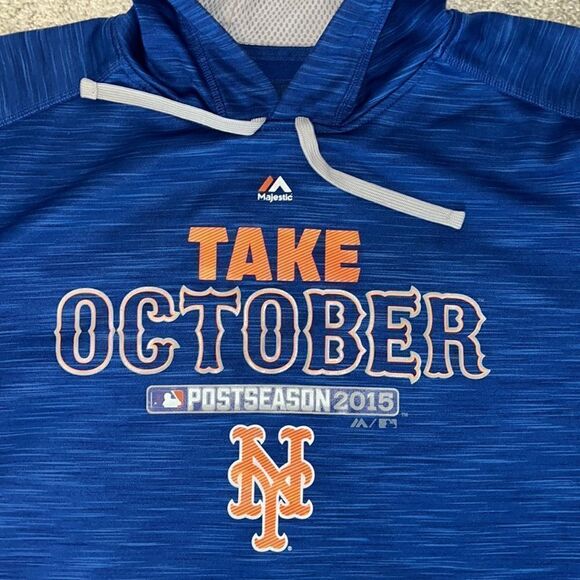 Blue New York Mets hooded hoodie pullover majestic MLB 2015 Sweatshirt XL - Picture 2 of 2